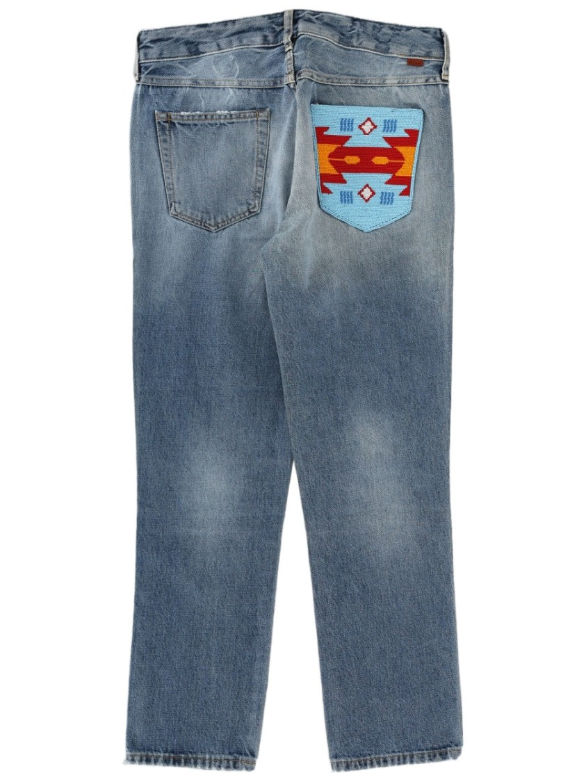 Alanui Straight-Leg Denim Jeans With Geometric Patch And Frayed Hem