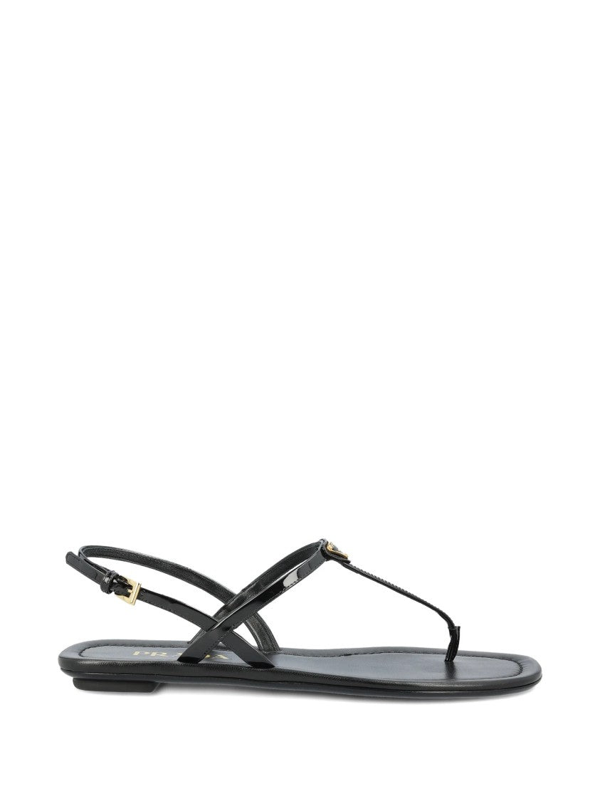 Prada Minimalist Black Flat Leather Sandals