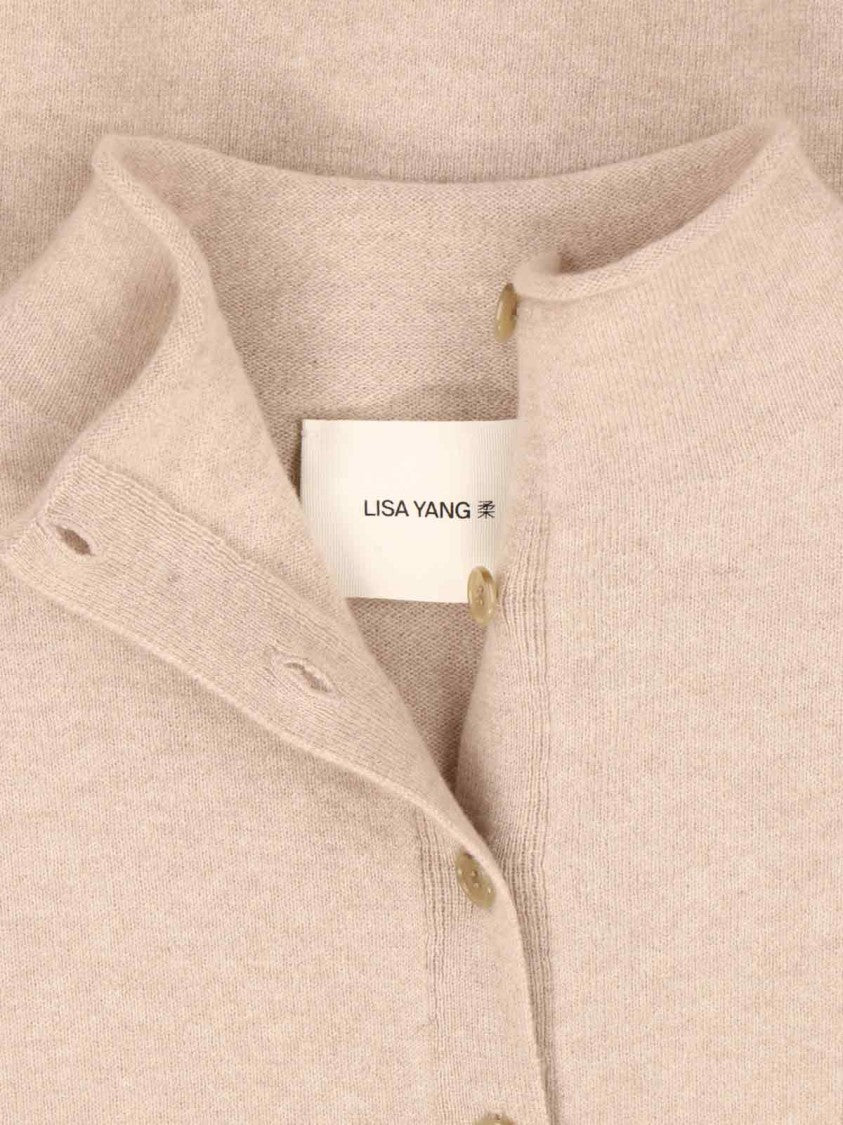 Lisa Yang Beige Knit Sweater With Button-Down Front And Boxy Fit