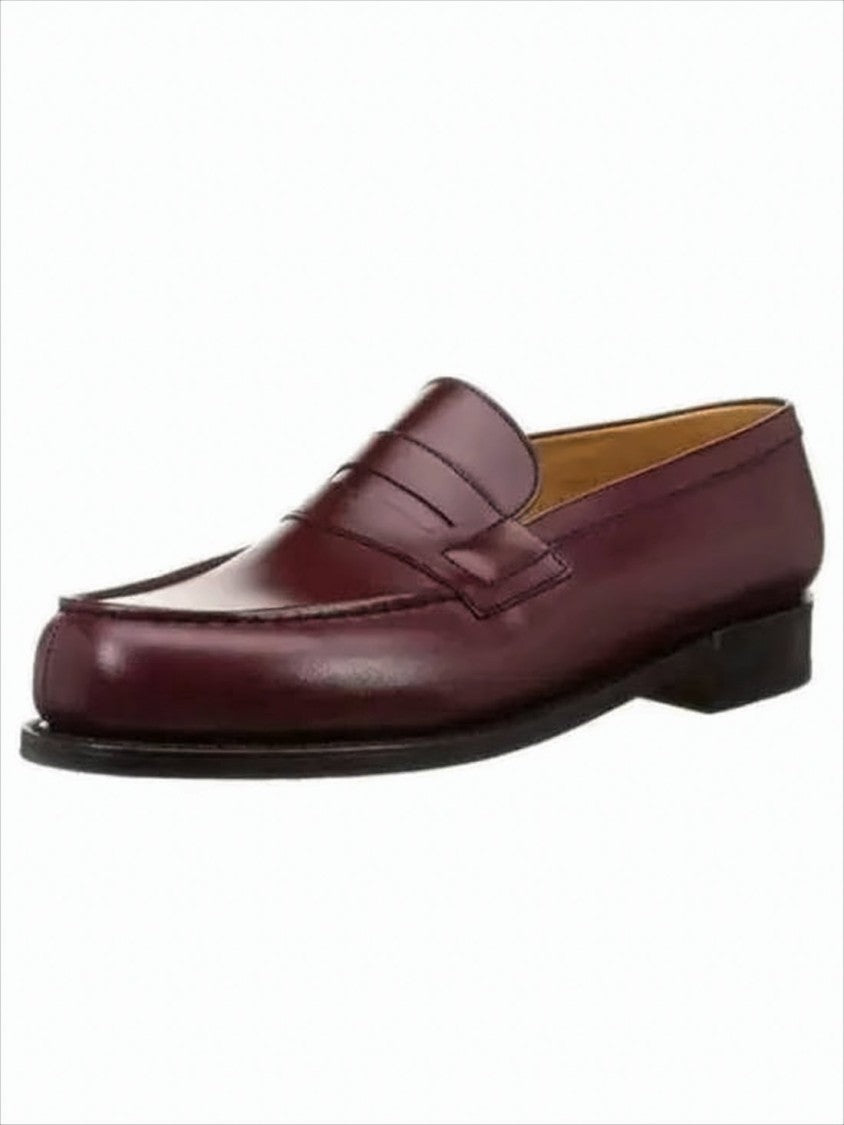 J.M. Weston Polished Burgundy Calfskin Loafers With Classic Penny Strap