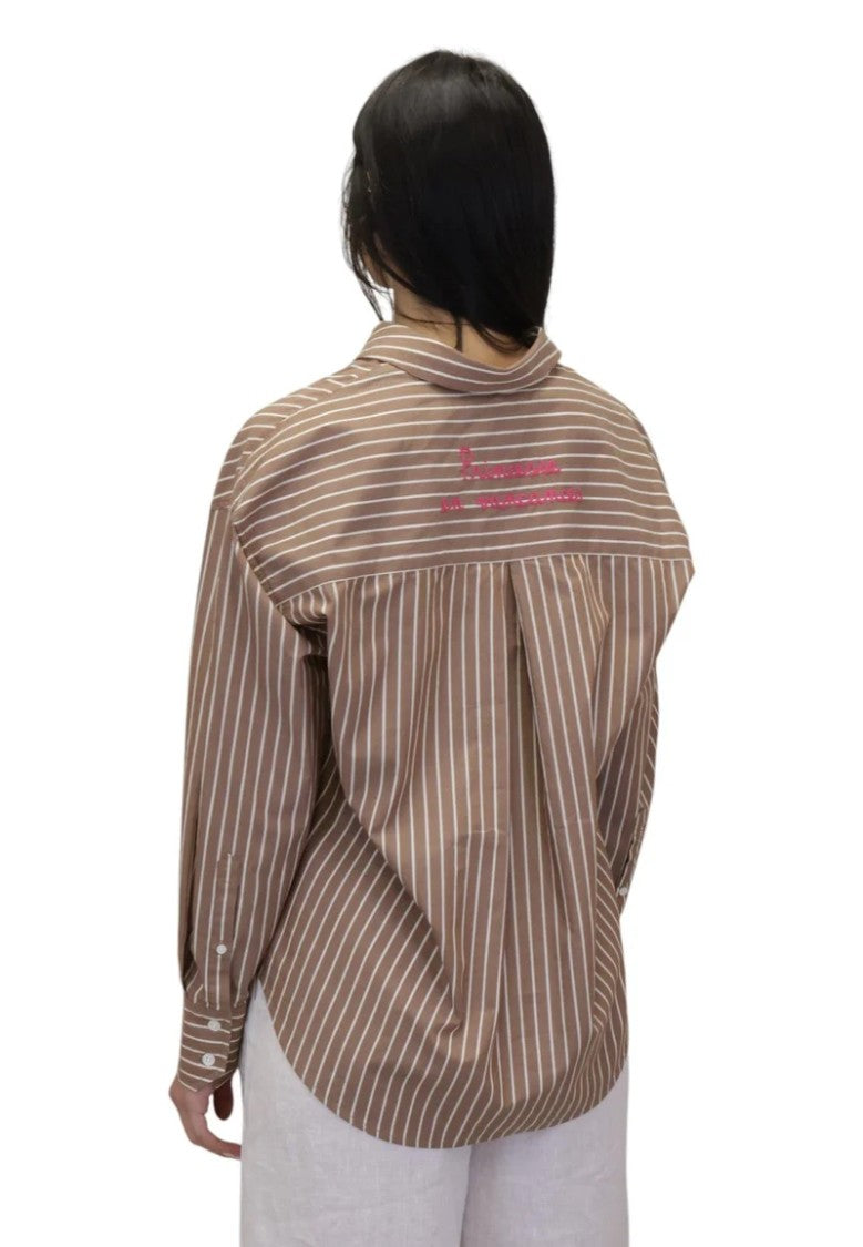 Mc2 Saint Barth Brown Pinstripe Relaxed-Fit Shirt With Embroidered Detail