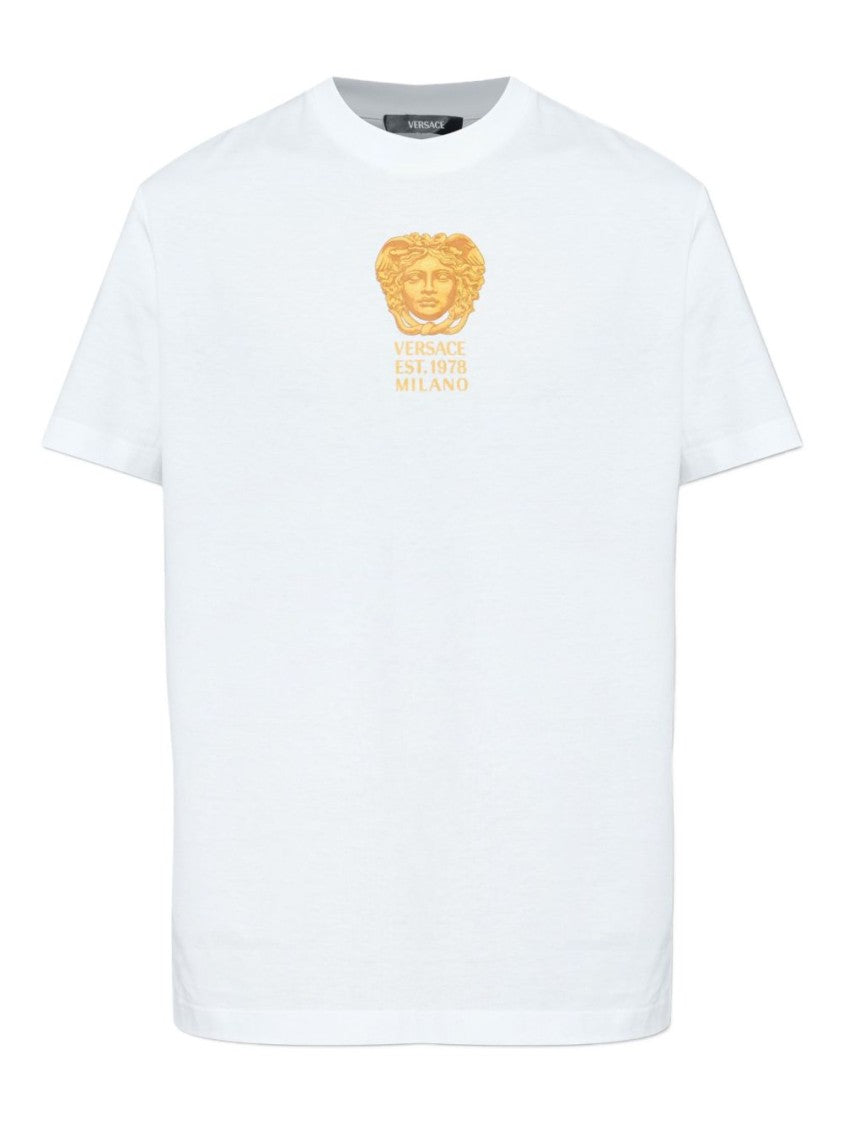 Versace White T-Shirt With Gold Medusa Head Logo