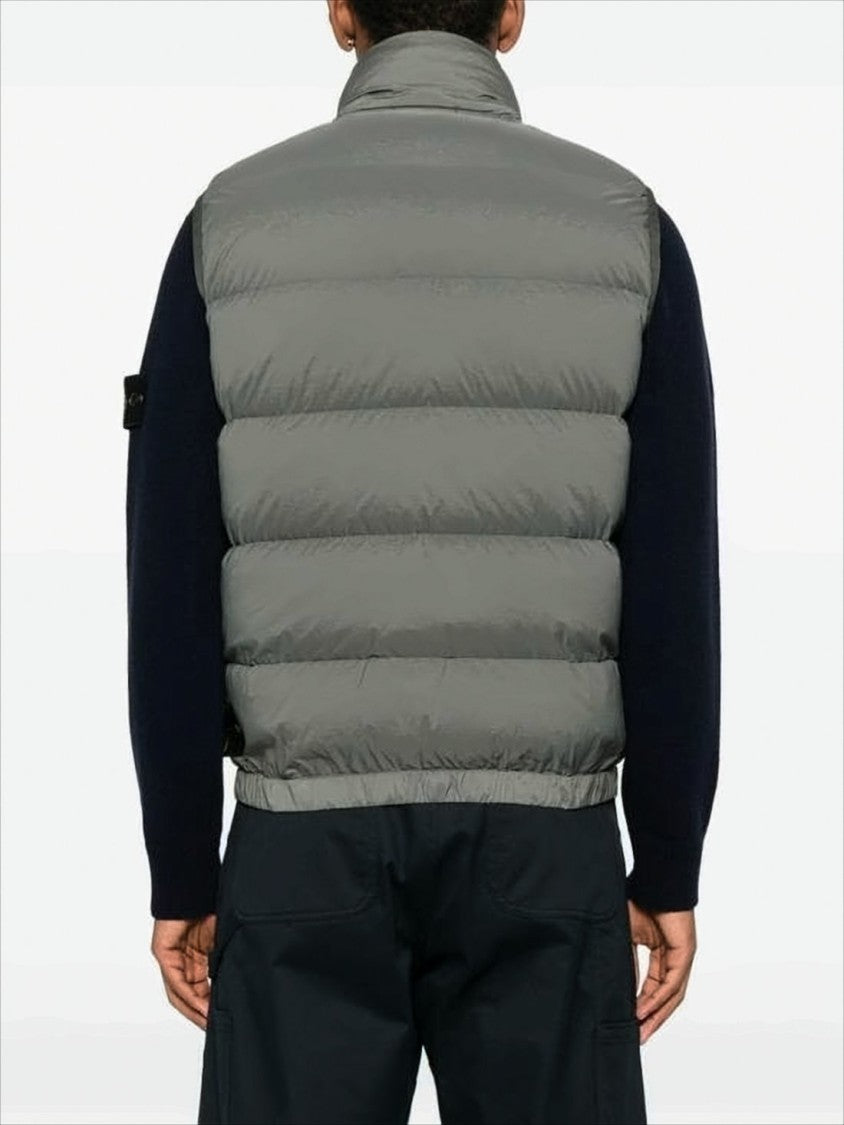 Stone Island Quilted Grey Vest With High Collar