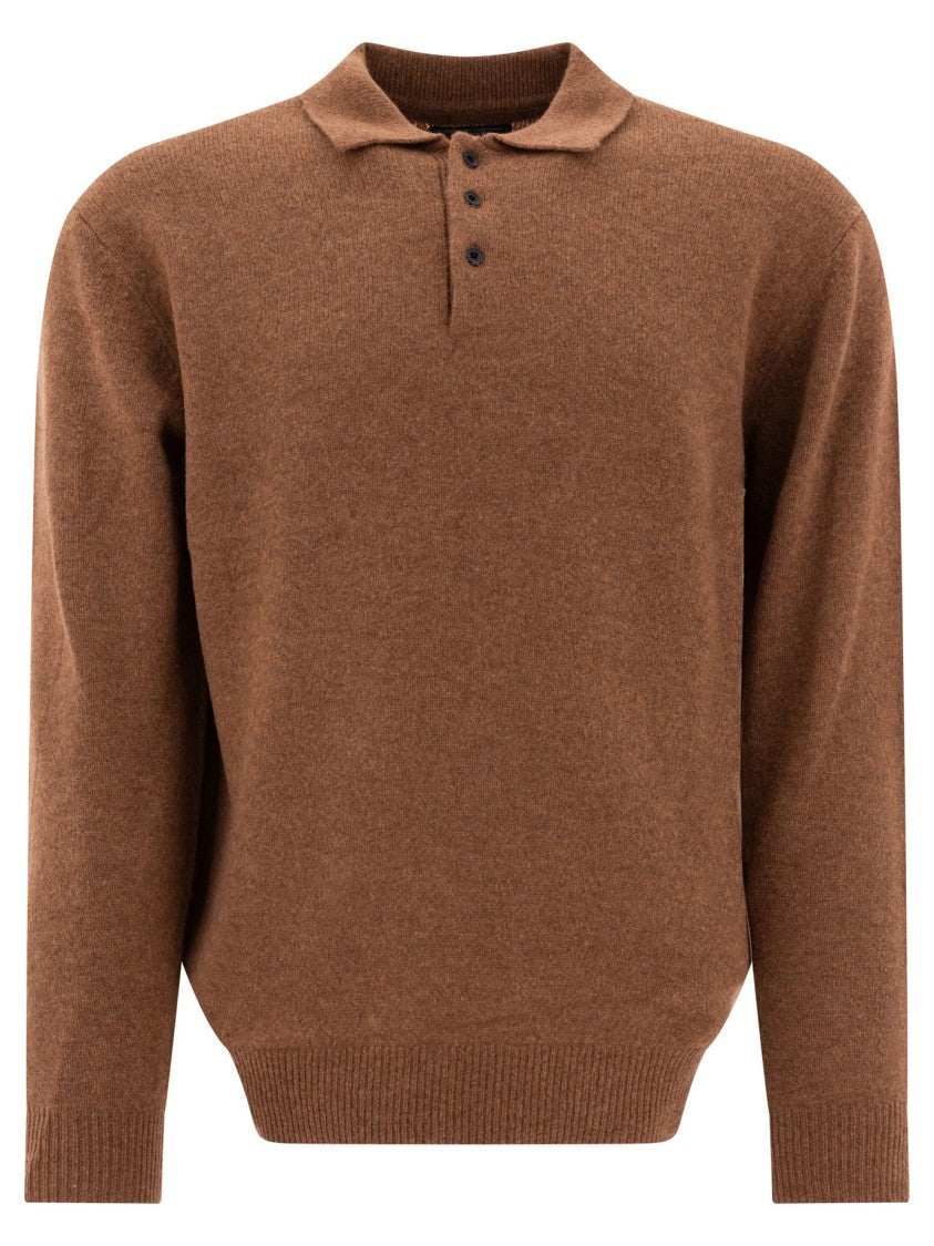 Beams Plus Wool Knit Polo Sweater With Three-Button Collar