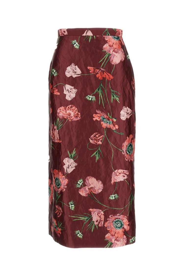 Erdem Ruby Red Floral Satin Skirt