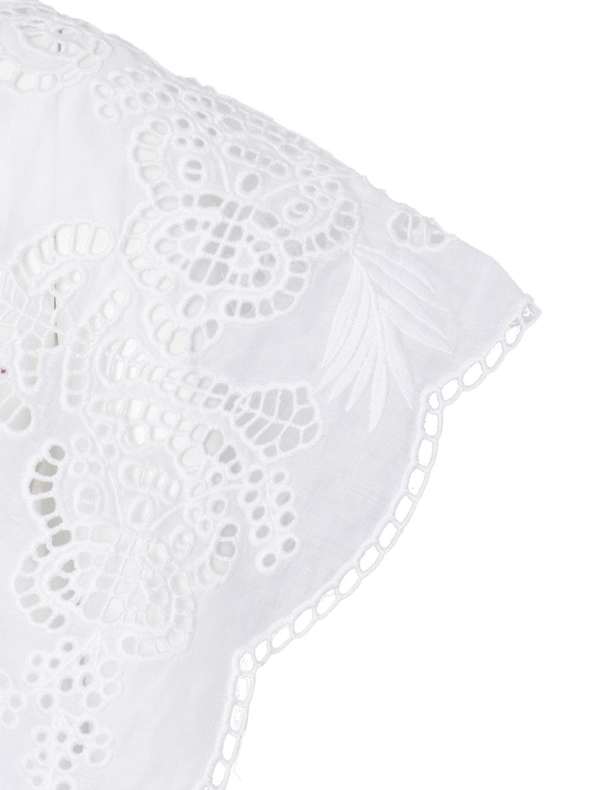 Max Mara Midi Dress With Scalloped Sleeves And Intricate Embroidery