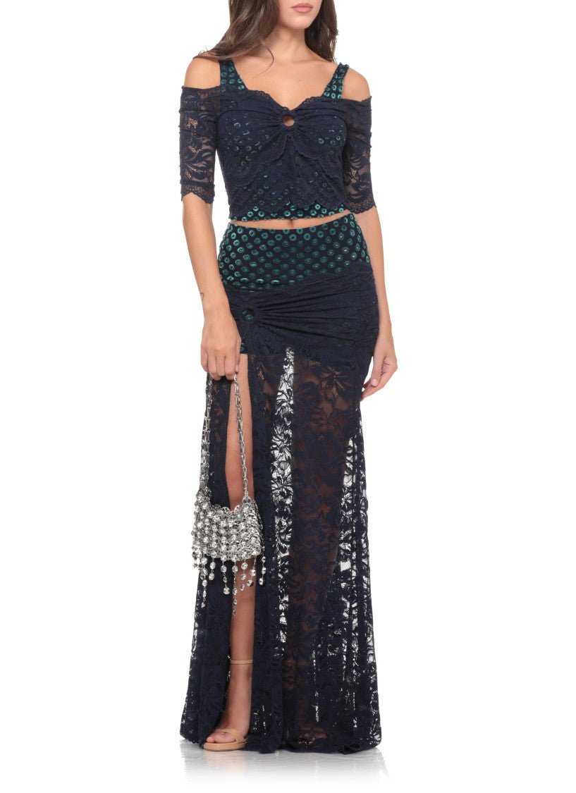 Rabanne Emerald Green Double-Layer Lace Top