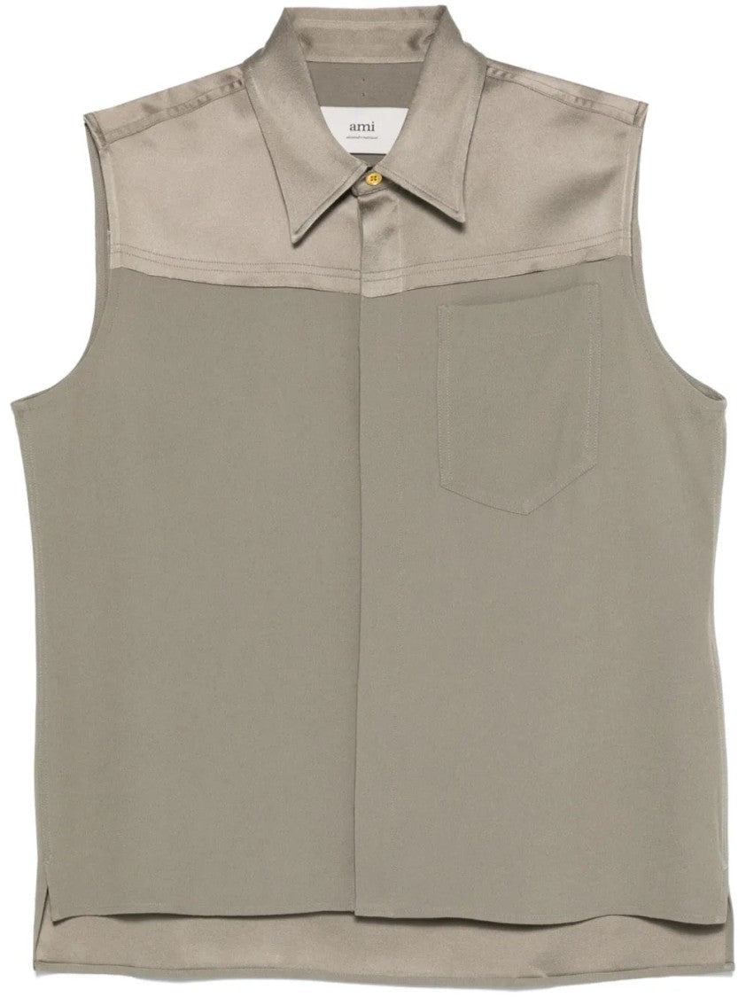 Ami Olive Brown Satin Blouse