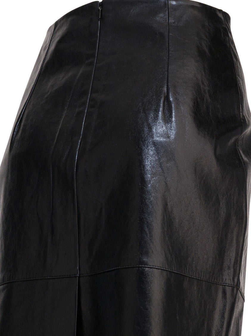 Max Mara Black Leather Midi Skirt With Exposed Seams