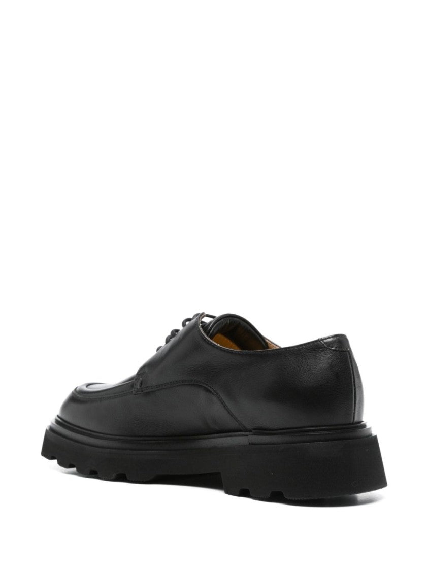 Doucal's Black Leather Loafers With Durable Rubber Sole