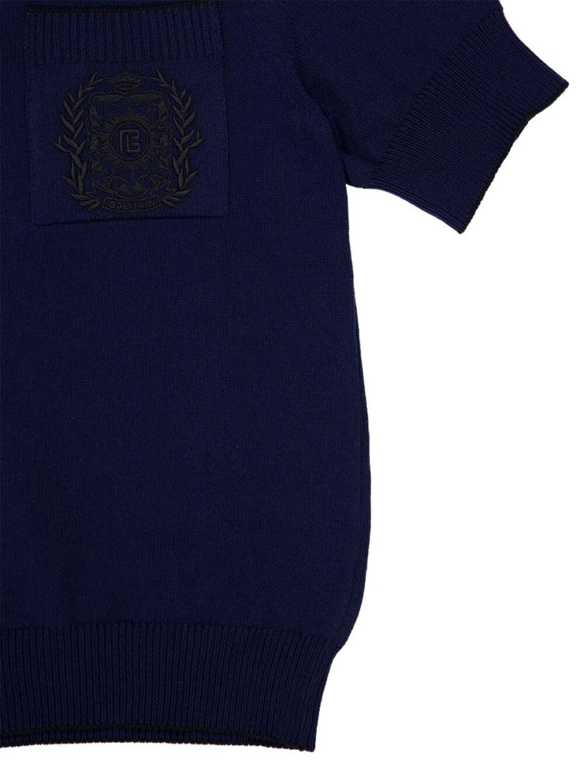 Balmain Navy Blue Embroidered Logo Polo Shirt