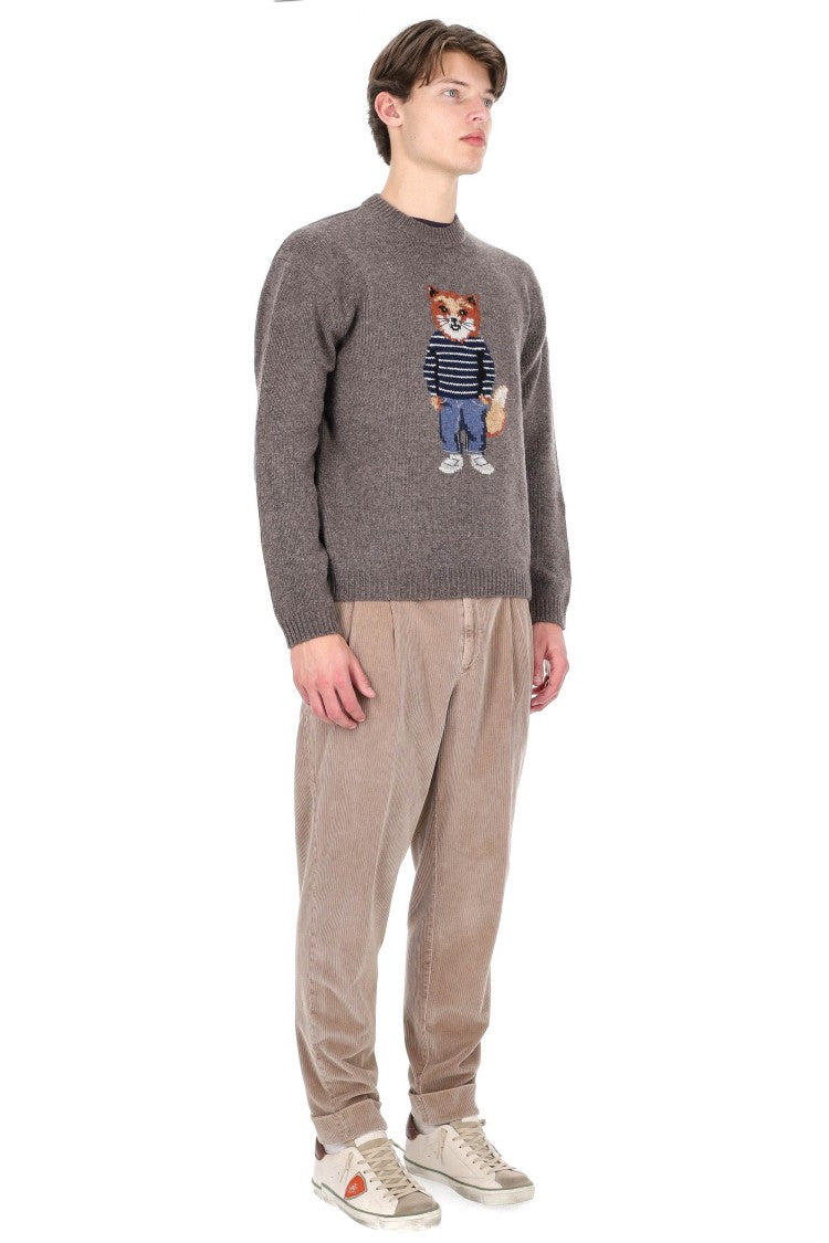 Maison Kitsuné Wool-Mohair Crewneck Sweater With Fox Jacquard