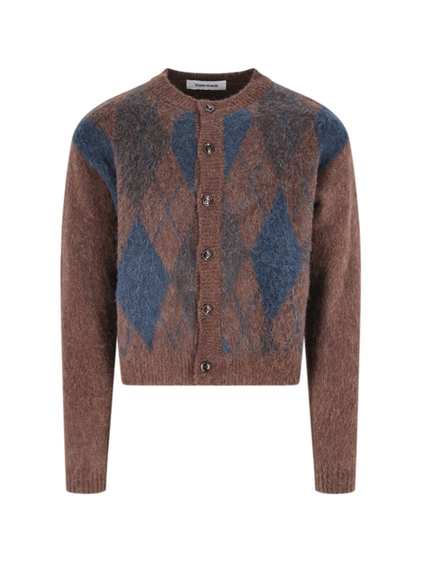 Tonywack Classic Brown Alpaca Blend Cardigan With Argyle Pattern