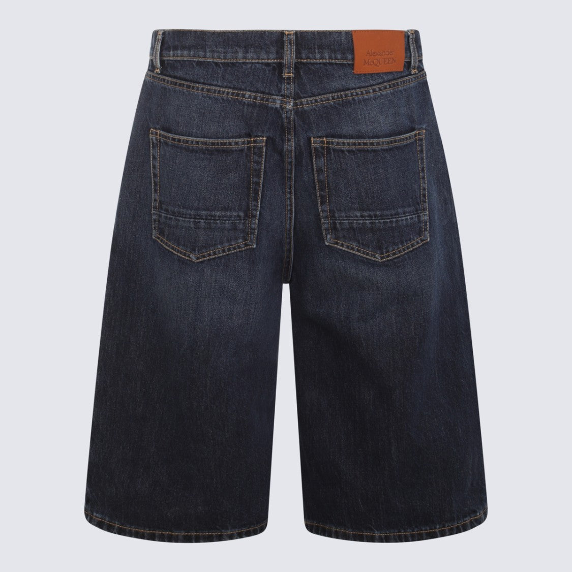 Alexander Mcqueen Classic Denim Mid-Length Shorts With Leather Patch Detail
