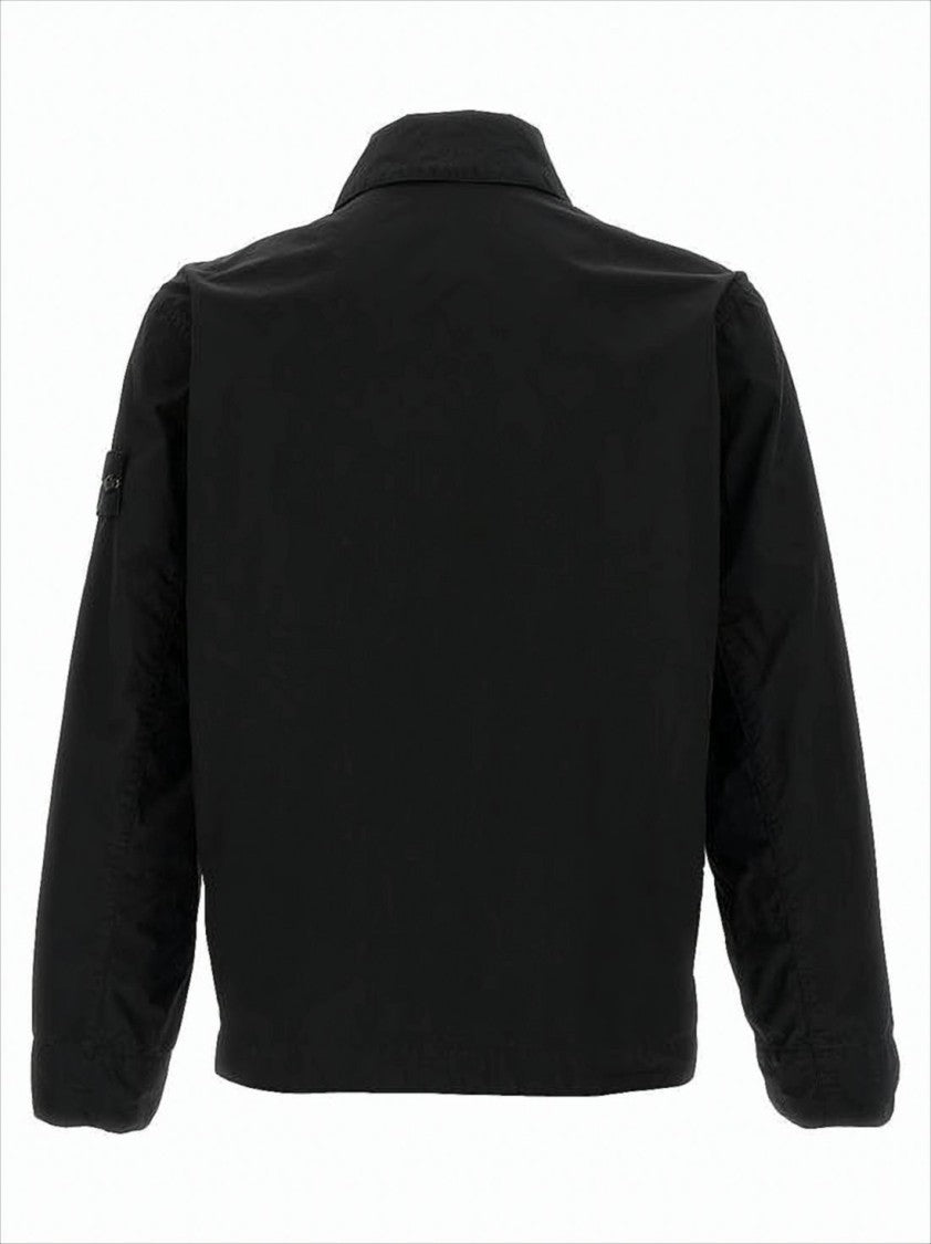 Stone Island Black Casual Jacket With Classic Collar And Distinctive Patch
