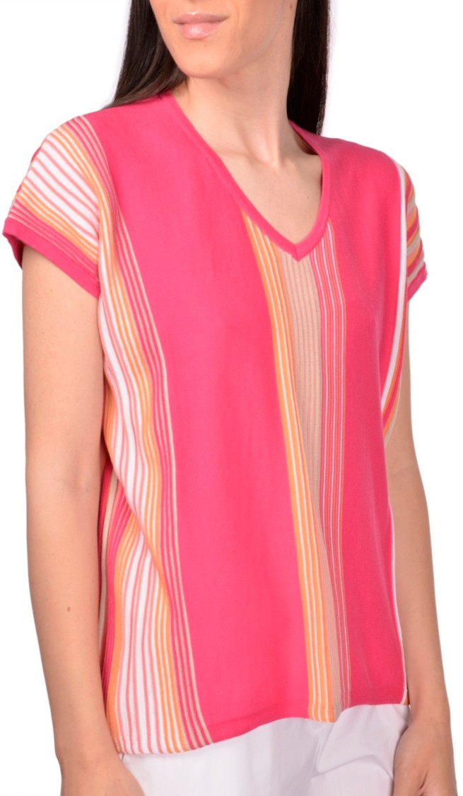 Paolo Fiorillo Capri V-Neck Short-Sleeved Top With Vertical Stripes