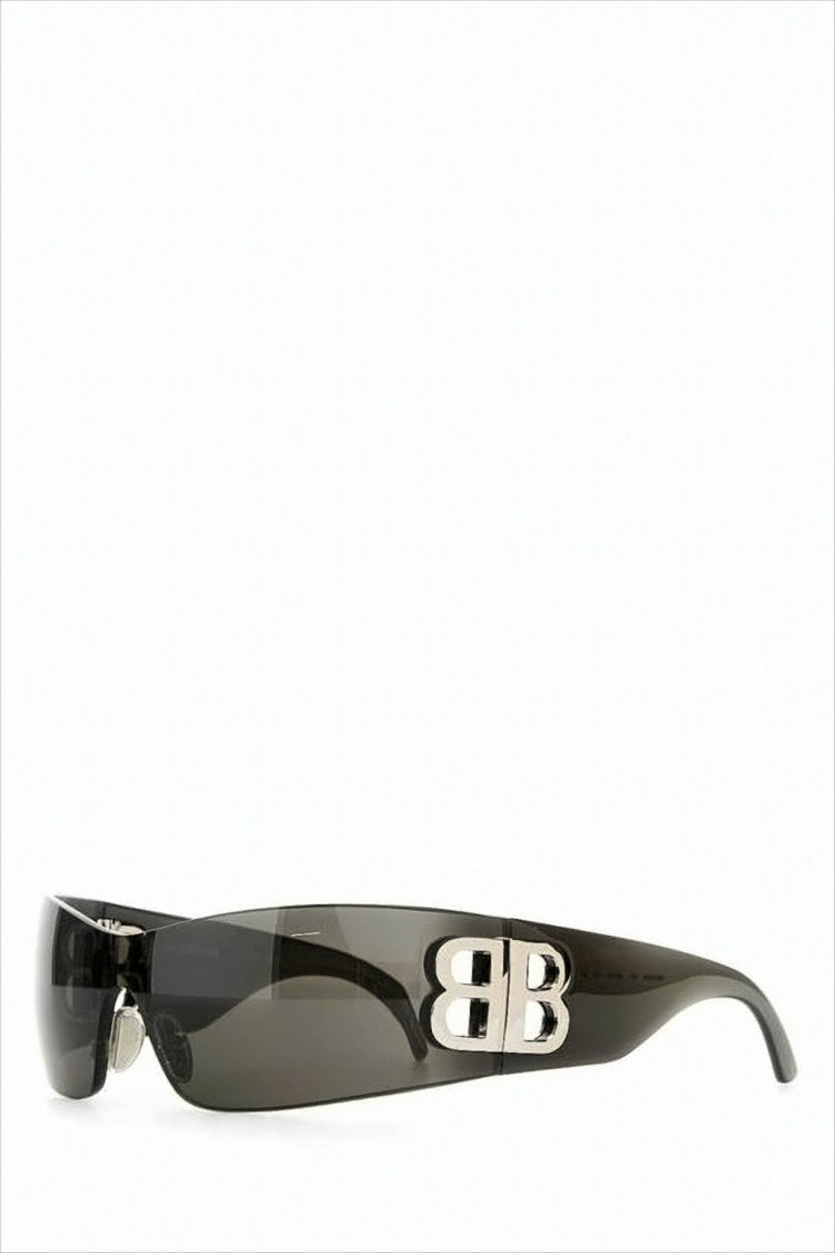 Balenciaga Wraparound Black Acetate Sunglasses With Bold Metallic Logo