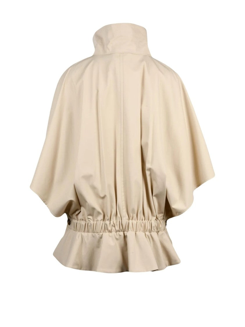 Max Mara High-Collar Cotton Cape With Peplum Hem And Practical Pockets