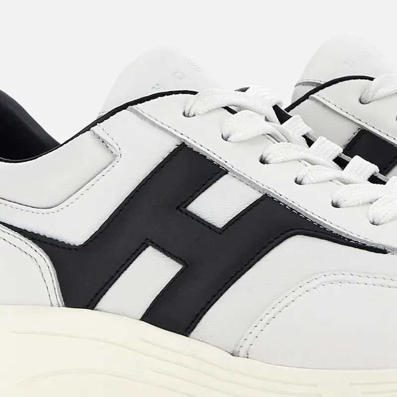 Hogan White Black Logo Textured Sole Sneakers