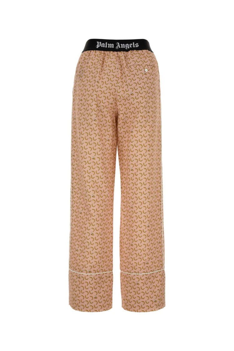 Palm Angels Printed Linen Blend Wide-Leg Pant