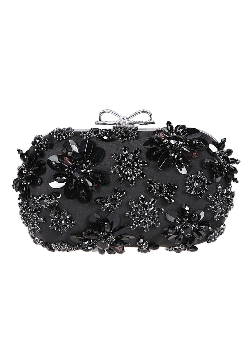 Self-Portrait Satin Floral Crystal Silver Clutch