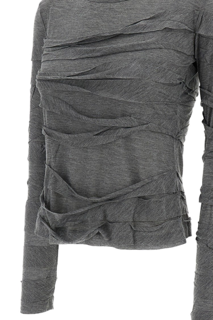7 For All Mankind Slate Grey Ribbon Draped Viscose Top