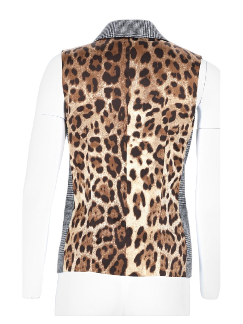 Dolce & Gabbana Multicolor Checkered Leopard Double-Breasted Vest