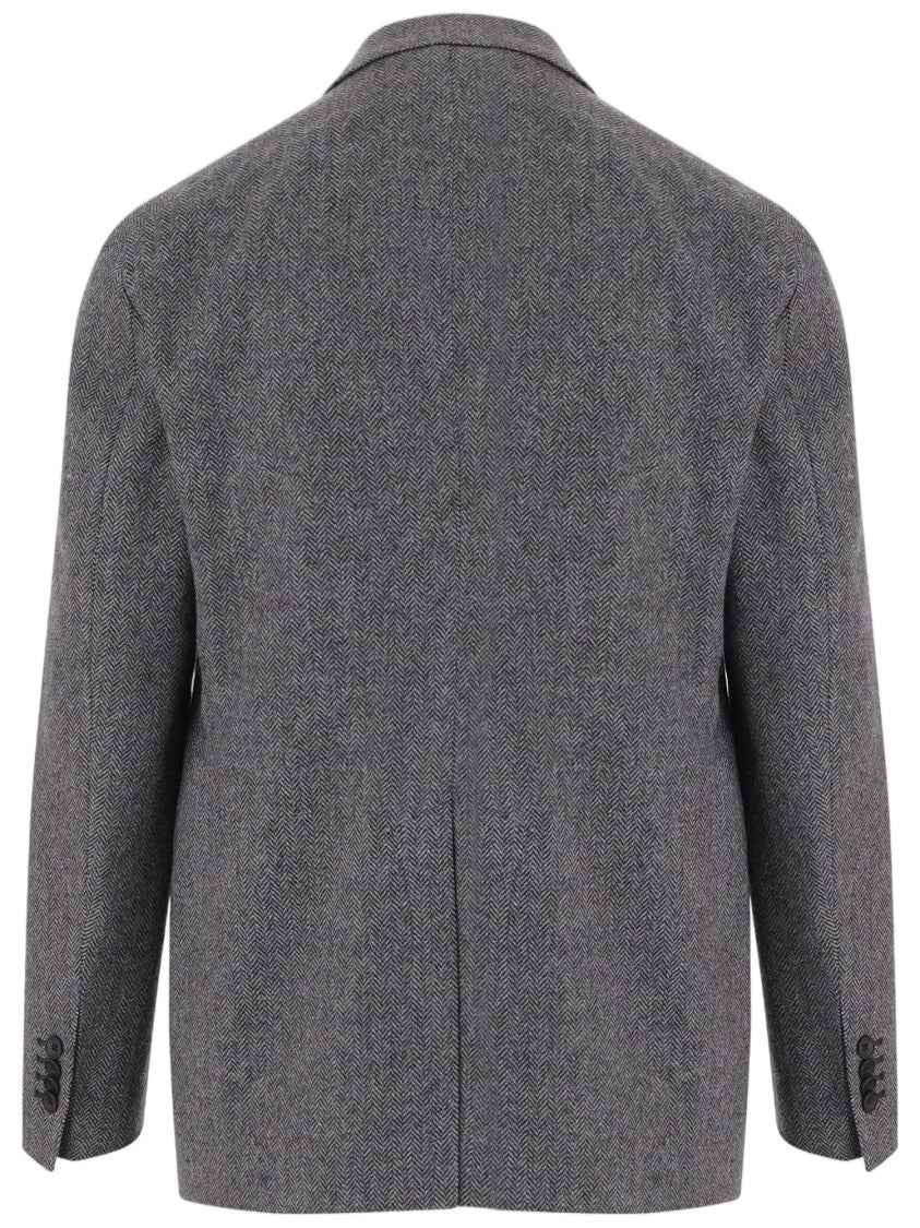 Tagliatore Grey Herringbone Three-Button Tailored Blazer