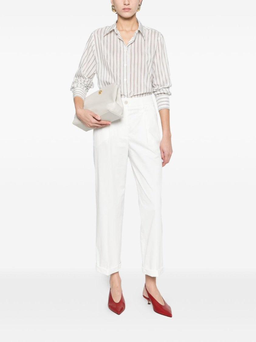 Peserico Cropped White Straight-Leg Trousers With High Waist And Buttoned Flap Pockets