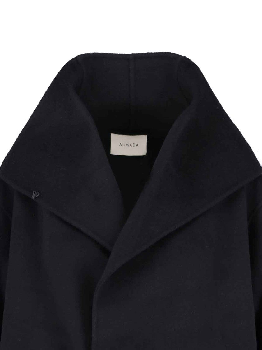 Almada High Collar Long Sleeve Double Coat In Cashmere And Wool Blend