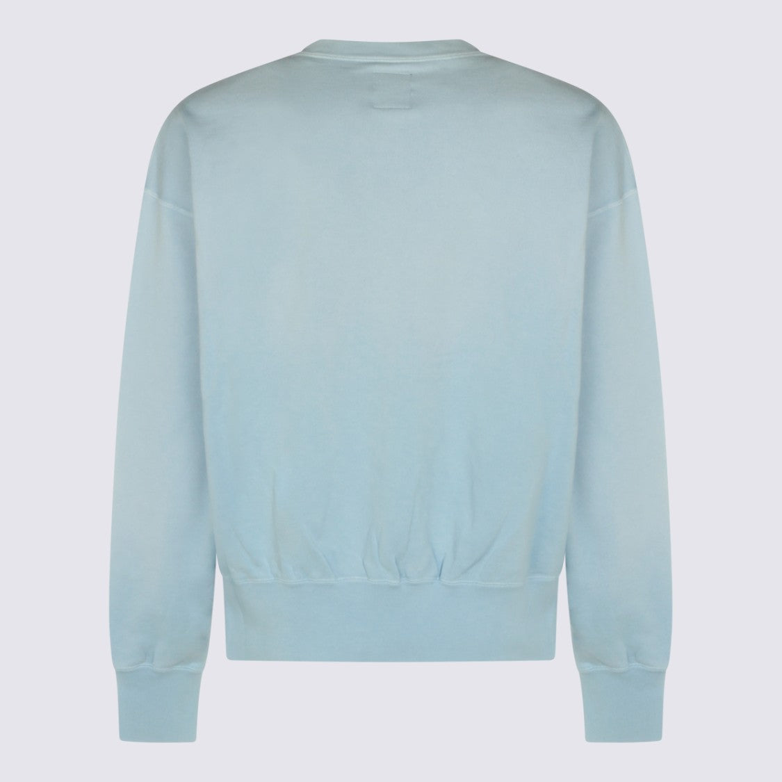 Maison Kitsuné Light Blue Crew Neck Sweater With Ribbed Cuffs And Embroidered Detail