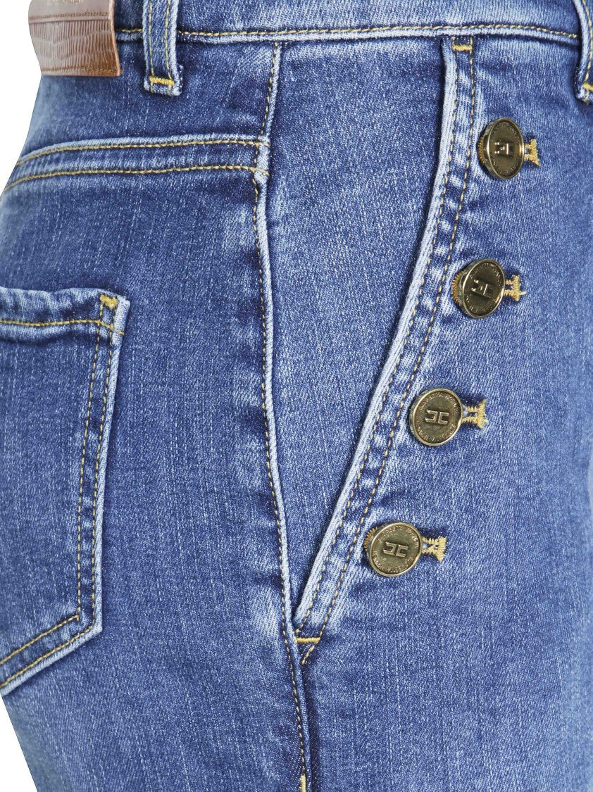 Elisabetta Franchi Flared Blue Gold Accent Jeans