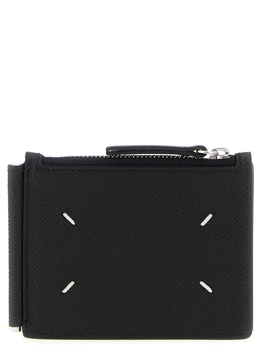 Maison Margiela Sleek Black Leather Wallet With Logo Embroidery