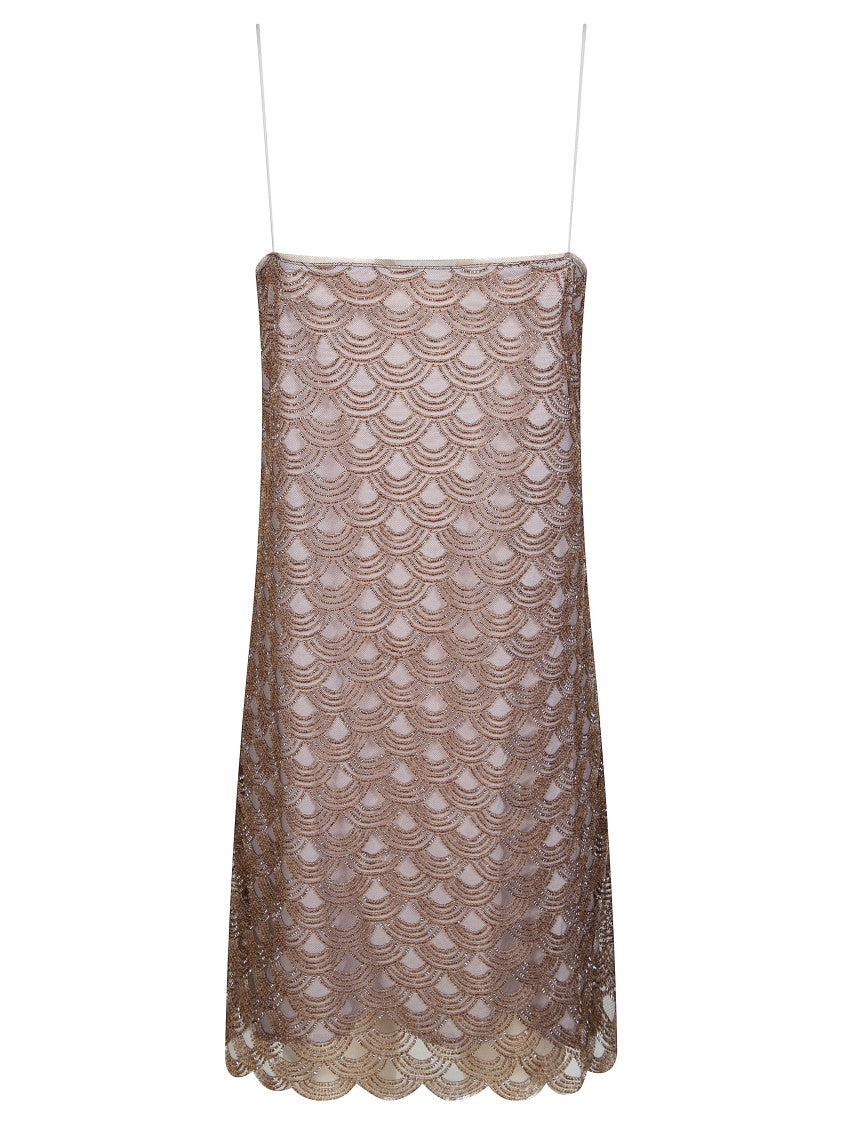 Rotate Scalloped Sequin Spaghetti Strap Mini Dress