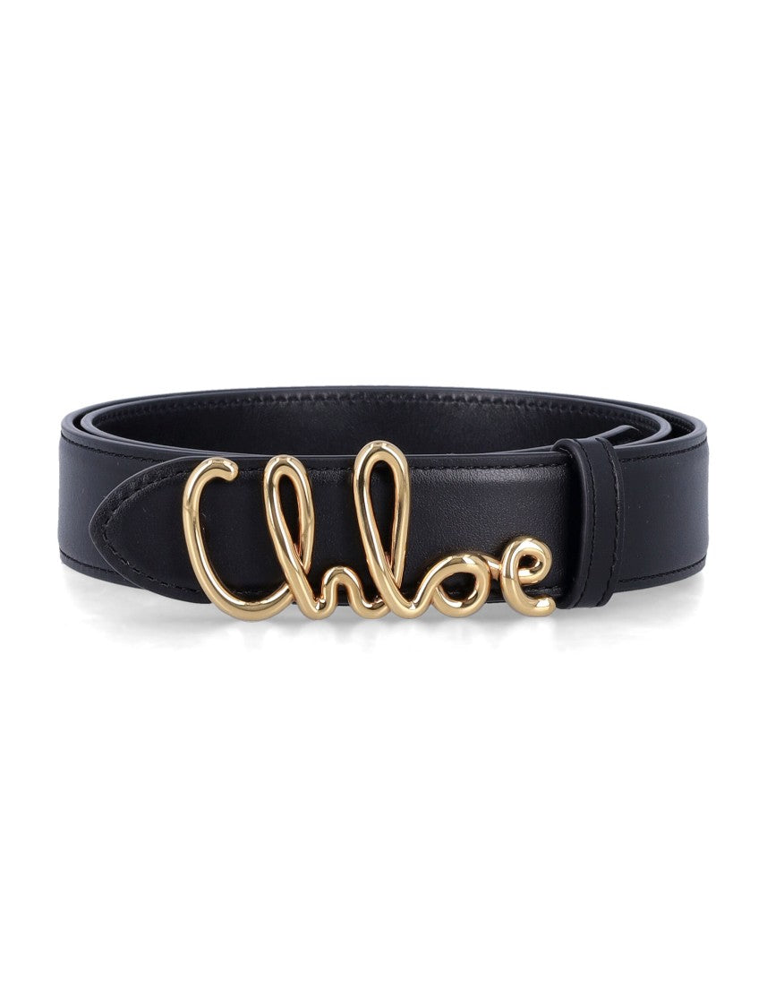Chloé Slim Black Calf Leather Belt