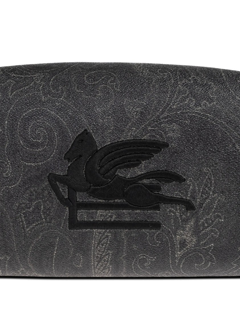 Etro Rectangular Black Paisley 25X12x12 Side-Handle Pouch