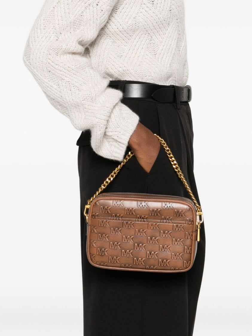 Michael Kors Logo-Embossed Brown Shoulder Bag