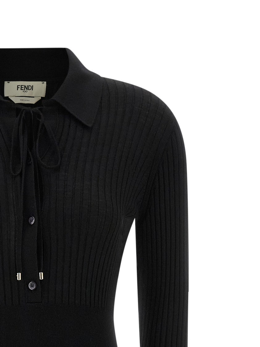 Fendi Ribbed Wool Knit Midi Dress