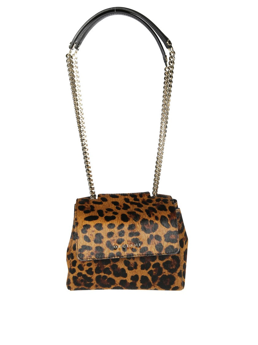 Orciani Structured Leopard Print Shoulder Bag