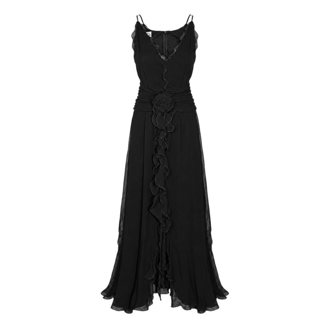 Blumarine Floral Applique Ruffled Maxi Dress