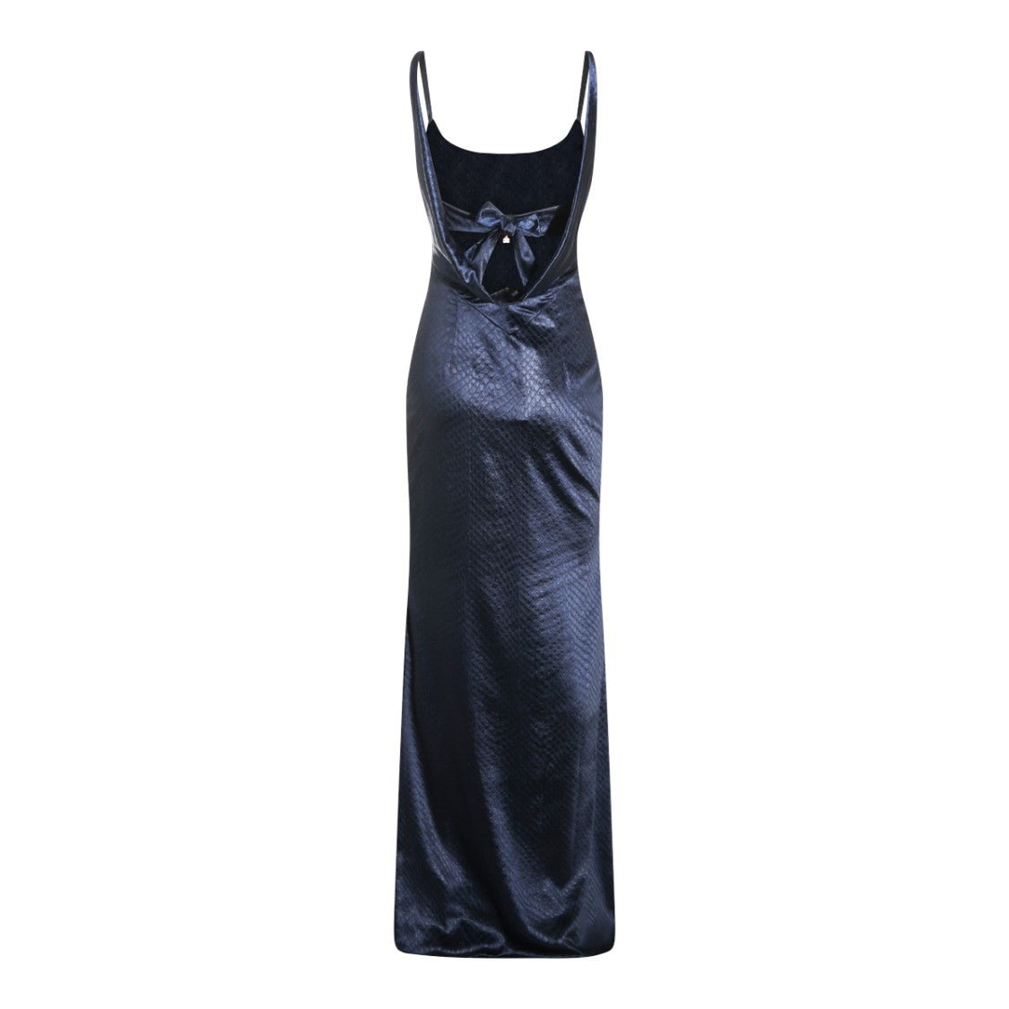 Elisabetta Franchi Night Blue Long Dress With Squared Neckline And Slit Detail