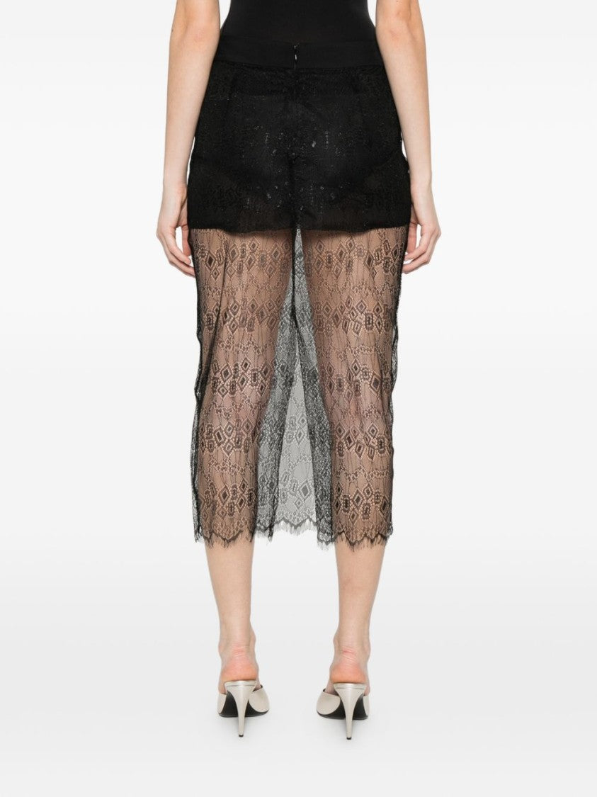 The Frankie Shop Black Satin Lace Midi Skirt