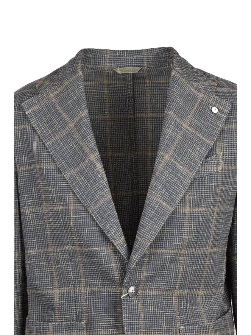 L.B.M. 1911 Refined Checkered Cotton-Silk Blazer With Rounded Silhouette