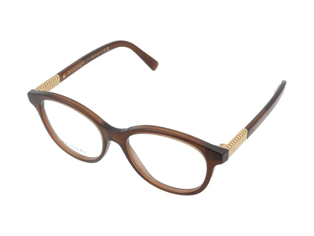 Bulgari Translucent Brown Cat-Eye Gold Accent Eyeglasses