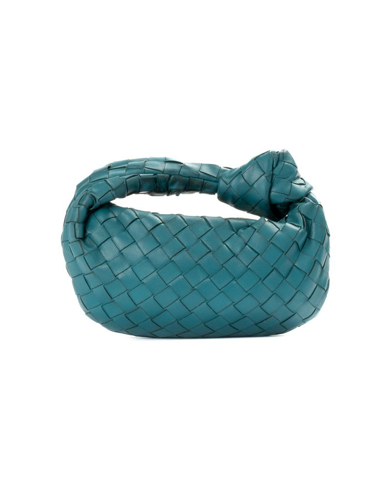 Bottega Veneta Mini Handbag In Woven Teal Leather With Knotted Handle
