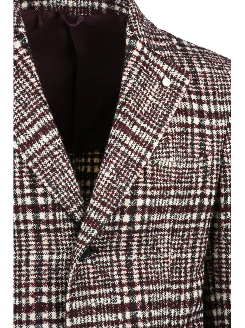 Luigi Bianchi Beige-Bordeaux Wool-Blend Coat