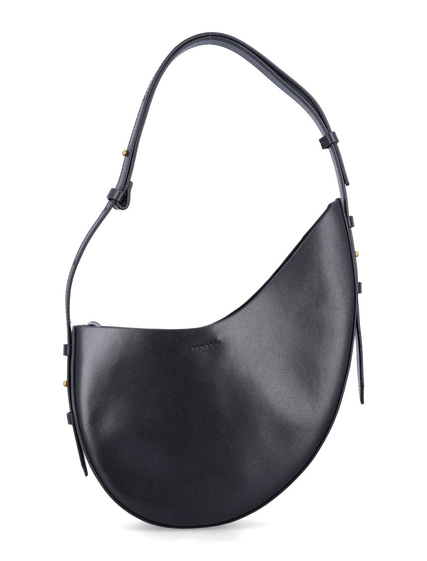 Soeur Wino Large Crescent Moon-Shaped Bag In Smooth Black Leather