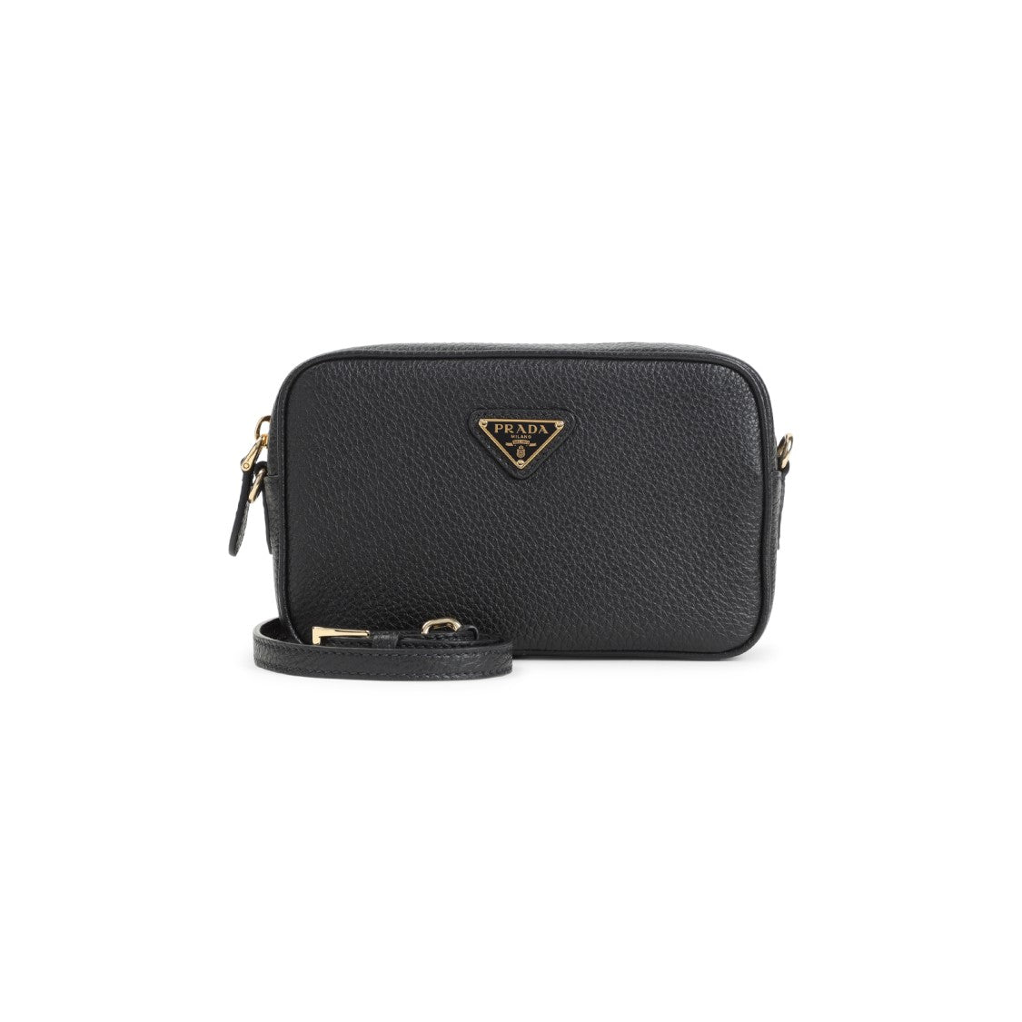 Prada Compact Textured Calf Leather Clutch With Detachable Strap
