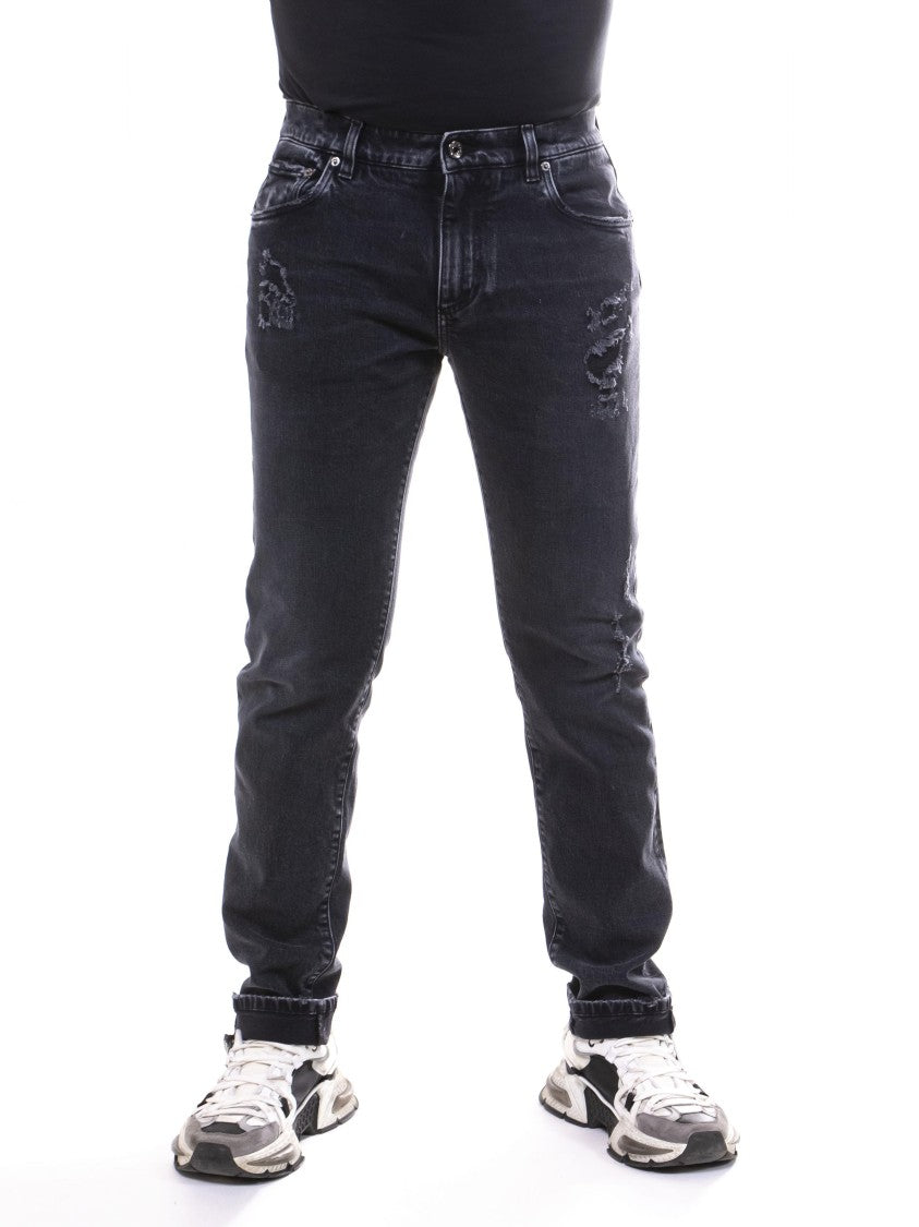 Dolce & Gabbana Black Distressed Slim-Fit Denim Jeans