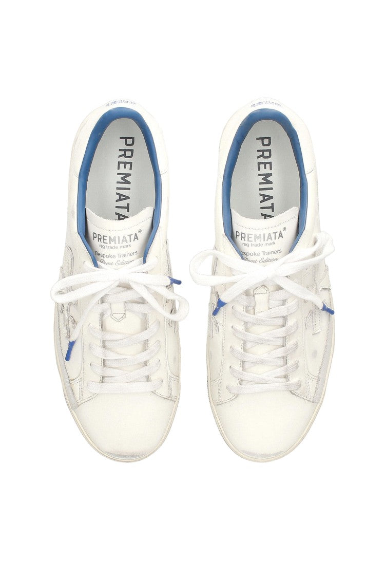 Premiata White Blue Steven Leather Sneakers